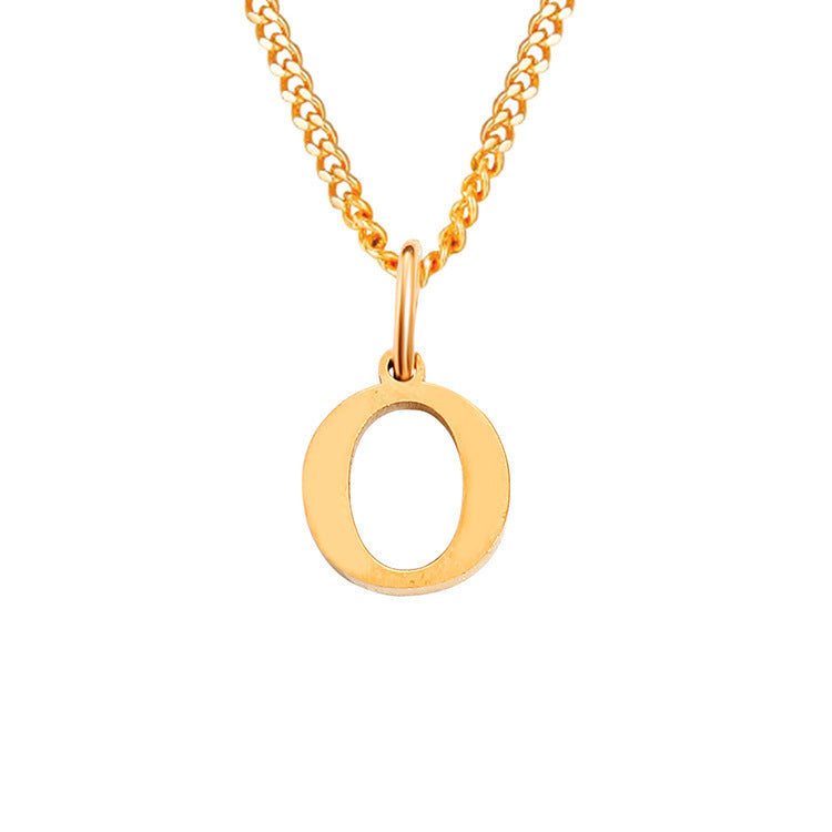14K stainless steel necklace with O letter pendant, gold-tone round initial