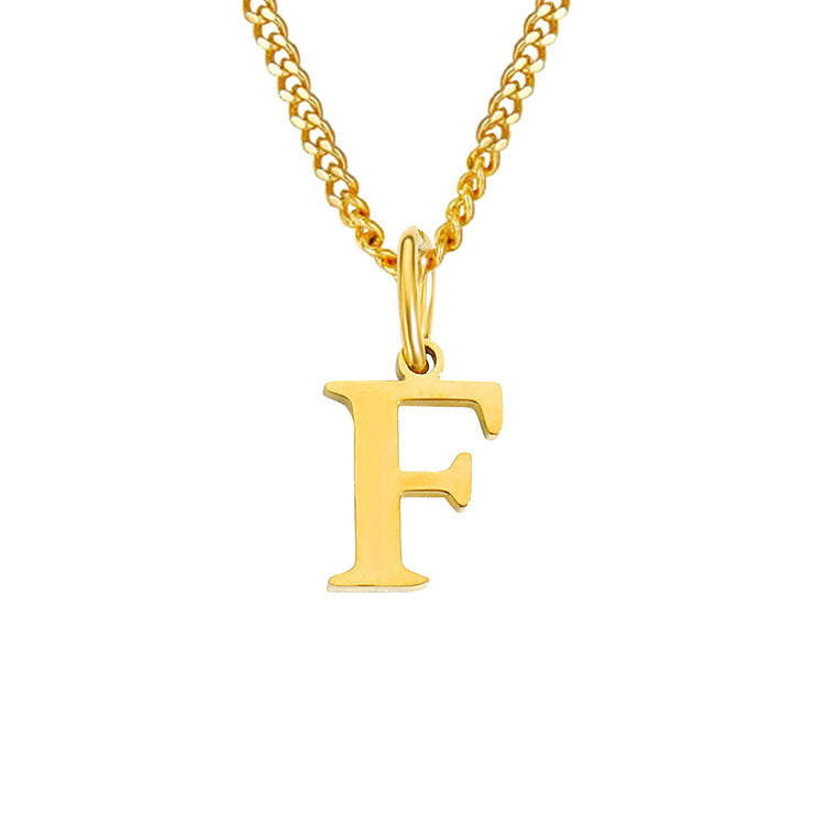 Letter necklace pendant F, gold-tone chain with uppercase initial charm