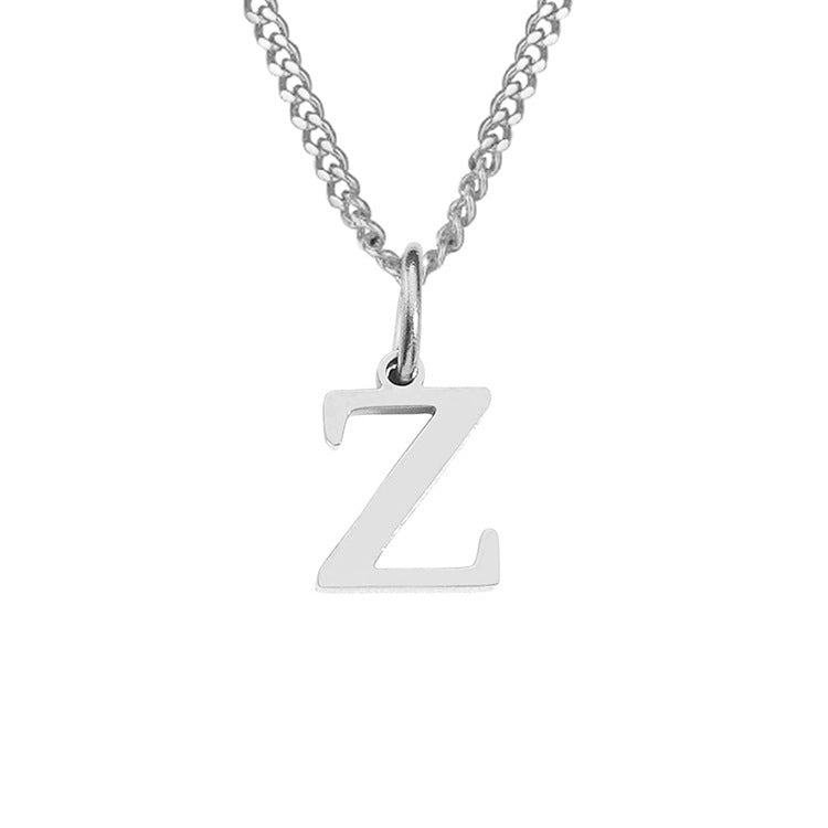 Stainless steel necklace letter Z pendant on chain, silver-tone