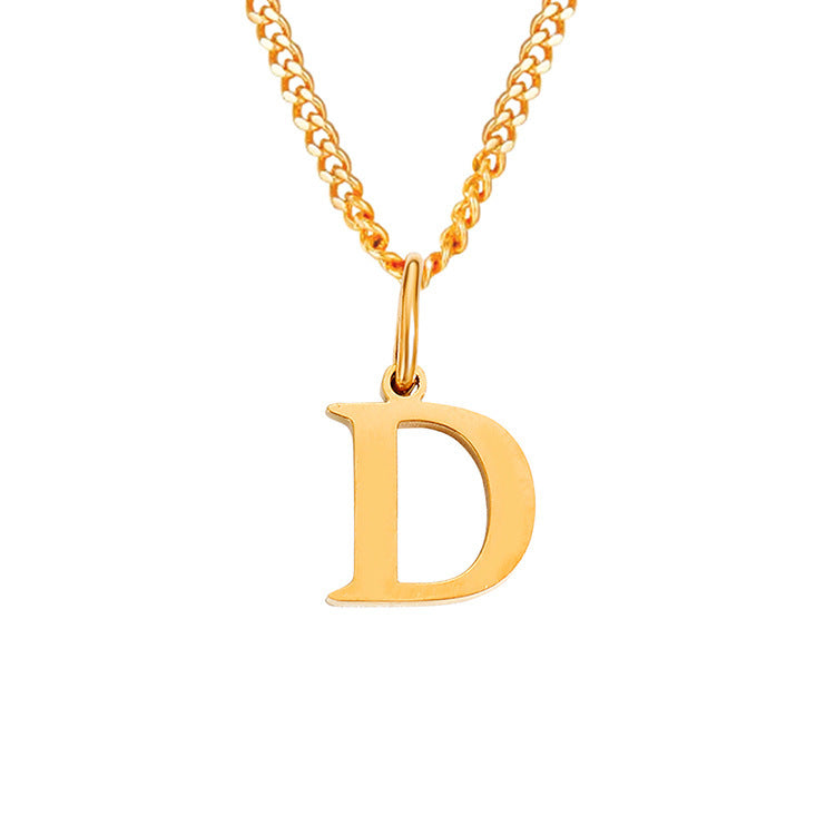 Letter necklace pendant D, gold-tone chain with uppercase initial charm