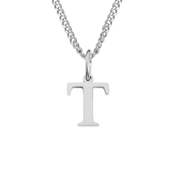 14K stainless steel necklace with I letter pendant, silver-tone vertical initial charm