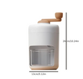 Portable shaved ice machine with clear ice container and brown top knob.