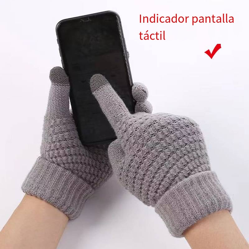 Grey touch screen knitted gloves with phone-compatible finger tips