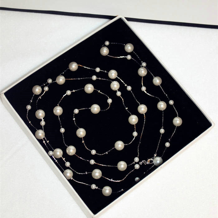 Silver-tone pearl-like bead chain necklace set, multi-strand loops with round pearls