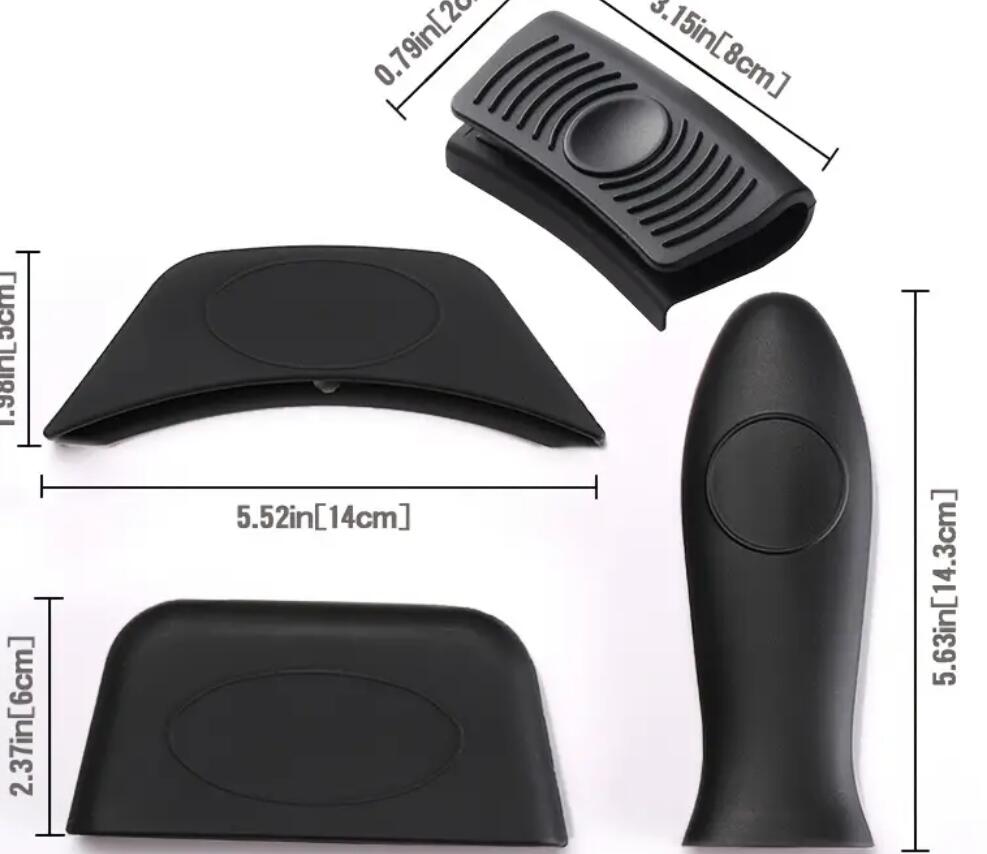 Black silicone hot handle holder set piece with ridged grip and oval contact pad