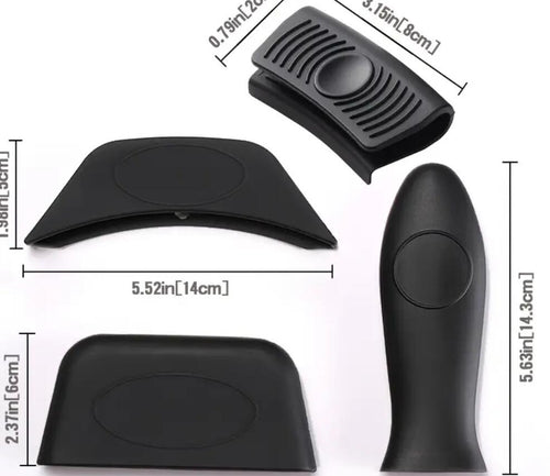 Black silicone hot handle holder set piece with ridged grip and oval contact pad