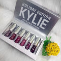 6 matte liquid lipsticks set in silver tubes, deep berry and wine shades (Holiday Edition)