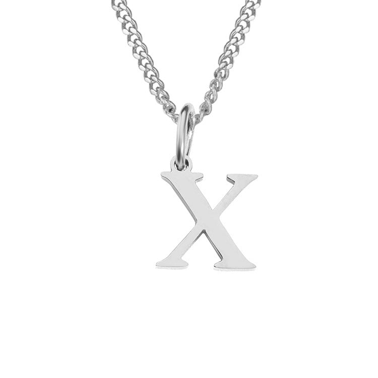 14K stainless steel necklace with X letter pendant, silver-tone X charm on link chain