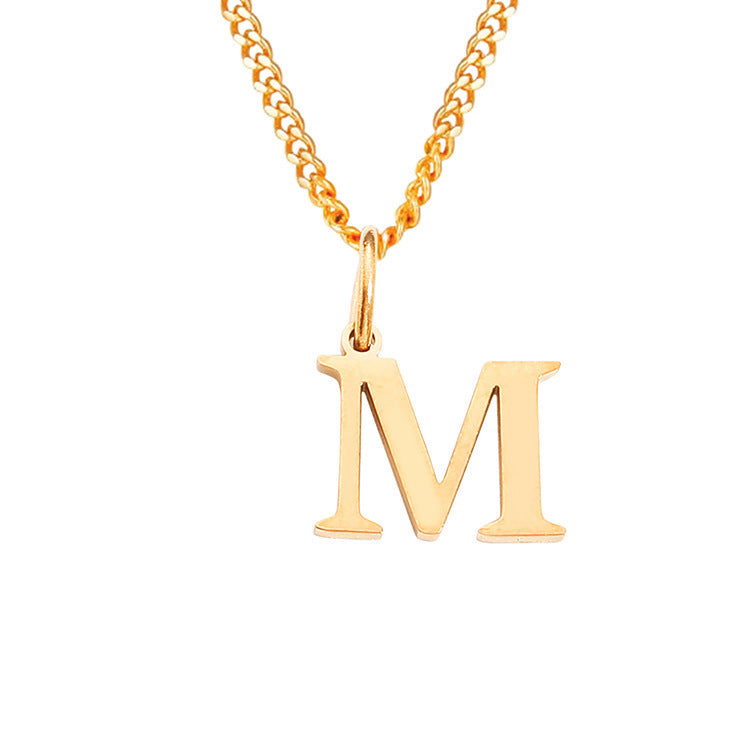 Stainless steel necklace letter M pendant on chain, gold-tone