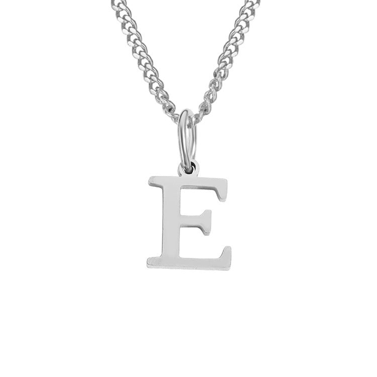 14K stainless steel necklace with E letter pendant, silver-tone E charm on chain