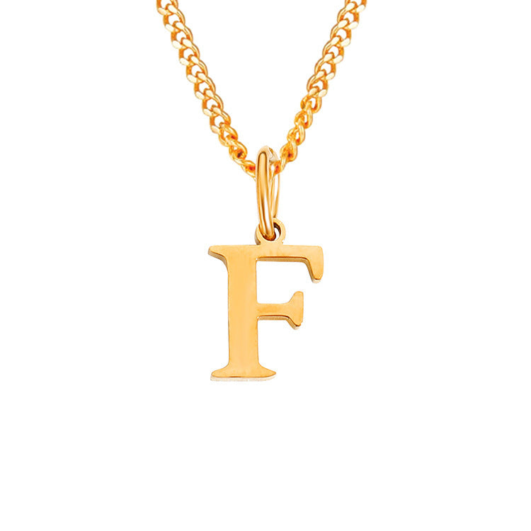 Letter F pendant necklace in gold-tone stainless steel